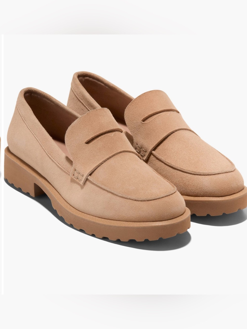 Cole Haan Suede Penny Loafers in Light Tan